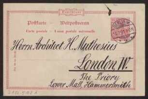 Schreiben an Hermann Muthesius (Postkarte)