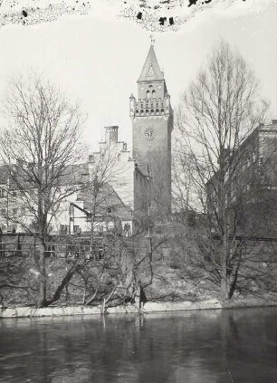 An der alten Burg in Cottbus : Cottbus, Blick über den Mühlgraben zum Schloßberg