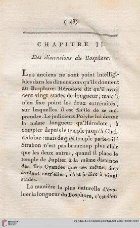 Chapitre II: Des dimensions du Bosphore