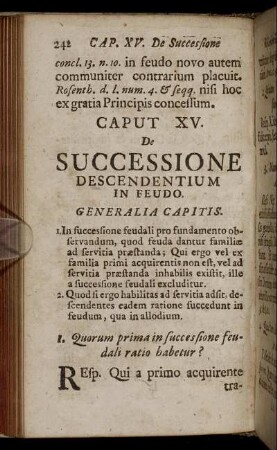Caput XV. De Successione Descendentium In Feudo.