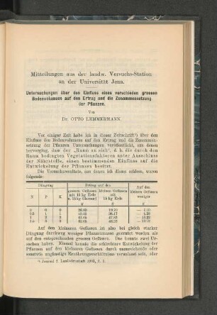 Mitteilungen aus der landw. Versuchs-Station an der Universität Jena.