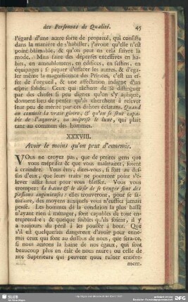 XXXVIII. Avoir le moins qu'on peut d'ennemis