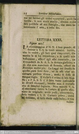 Lettera XXXI. Signor mio!
