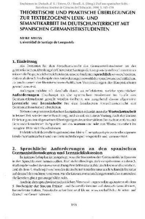 Theoretische und praktische Überlegungen zur Arbeit im Bereich der Lexik und Semantik im Deutschunterricht mit spanischen Germanistikstudenten