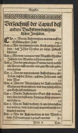 Verzeichniß der Capitel deß andern Buchs von dem himlischen Jerusalem.
