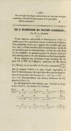 Sur la décomposition des fractions rationnelles.