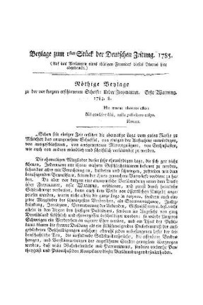 Beylage zum 1ten Stück der Deutschen Zeitung 1785