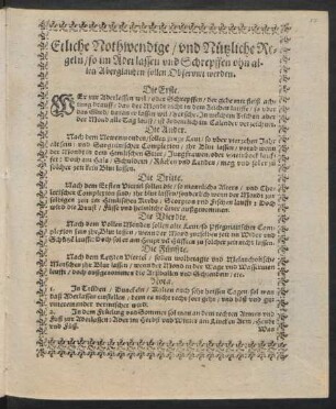 Etliche Nothwendige/ und Nützliche Regeln/ so im Aderlassen und Schrepffen ohn allen Aberglauben sollen Observirt werden.