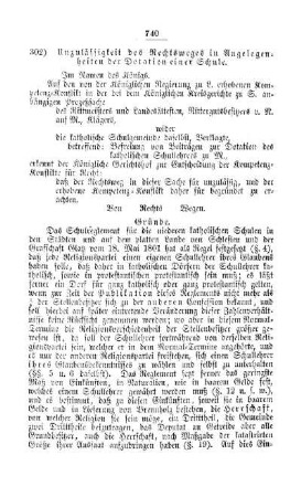 Unzulässigkeit des Rechtsweges in Angelegenheiten der Dotation einer Schule : [V. Elementarschulwesen]