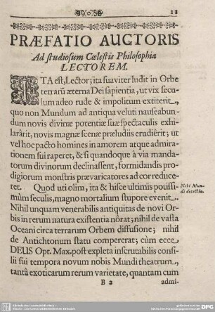 Praefatio Auctoris. Ad studiosum Caelastis Philosophiae Lectorem.