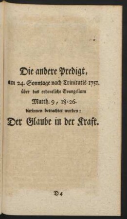 Die andere Predigt, am 24. Sonntage nach Trinitatis 1751. über das ordentliche Evangelium ...