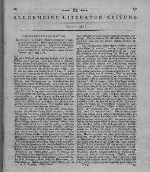 Monatsschrift für Predigerwissenschaften. Bd. 1. Julius-December 1821. Hrsg. v. E. Zimmermann. Darmstadt: Leske 1821