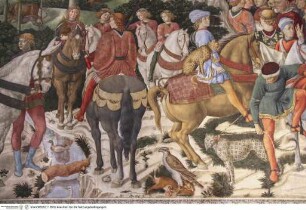 Freskenzyklus, Der Zug der heiligen drei Könige, Alter König Caspar mit Vorhut. Sich entfernender Zug