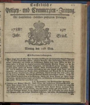 19tes Stueck, Montag den 12ten May. 1788