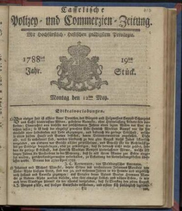 19tes Stueck, Montag den 12ten May. 1788