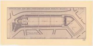 Grünanlagen auf dem Festungsgelände (am Hohenzollernring), Berlin-Spandau: Platzanlage mit Spielfeldern, Turnplatz und Planschbecken im Grundriss 1:1000, Maßstabsleiste, Stempel