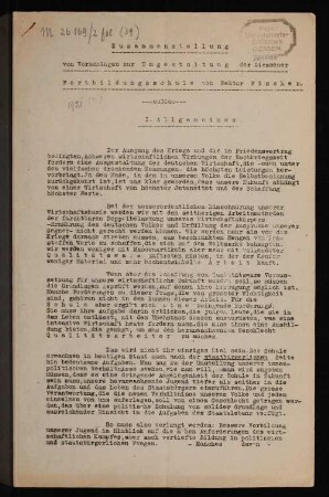 Zusammenstellung von Vorschlägen zur Umgestaltung der Giessener Fortbildungsschule