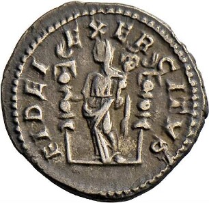 Denar des Caracalla mit Darstellung der Fides