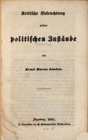 Kritische Beleuchtung unserer politischen Zustände