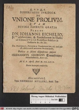 Dissertatio Iuridica De Unione Prolium