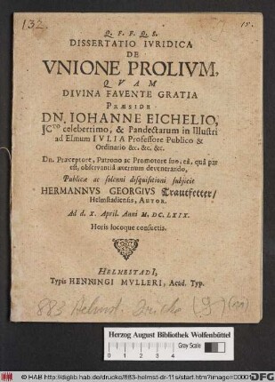 Dissertatio Iuridica De Unione Prolium