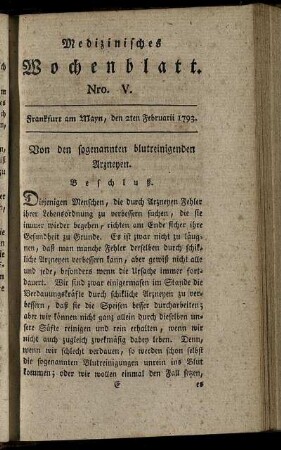 Nro. V. Frankfurt am Mayn, den 2ten Februarii 1793. - Nro. VIII. Frankfurt am Mayn, den 23ten Februarii 1793.