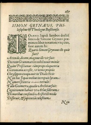 Simon Grynaeus, Philosophus et Theologus Basiliensis.