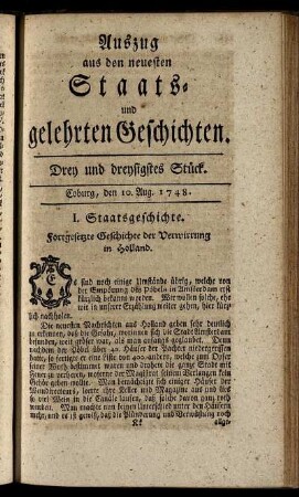 Drey und dreysigstes Stück. Coburg, den 10. Aug. 1748.
