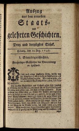 Drey und dreysigstes Stück. Coburg, den 10. Aug. 1748.