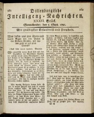 XXXVI. Stück. Sonnabends: den 5. Sept. 1795.