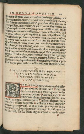 Concio de Puero Iesu Pronuntiata A Puero In Schola Coletica, Nuper Instituta Londini.