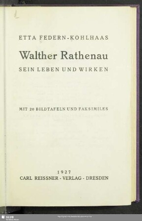 Walther Rathenau : sein Leben und Wirken