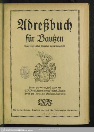 1919: Adreßbuch für Bautzen : nach behördlichen Angaben zsgest.