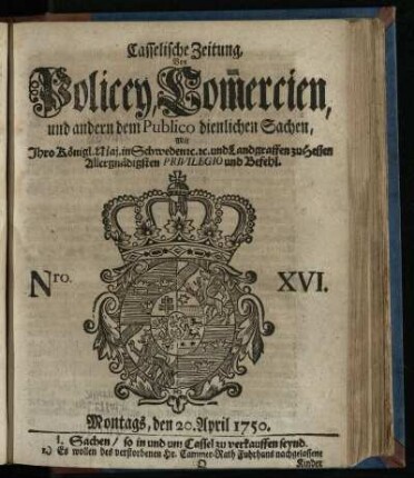 Nro. XVI, Montags, den 20. April 1750