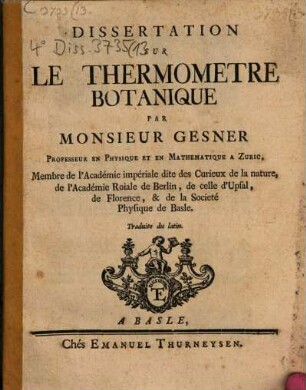 Dissertation Sur Le Thermometre Botanique