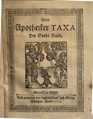 Neue Apothecker-Taxa der Stadt Basel