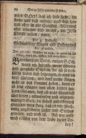 Die 4. Andacht. Wehmüthige Klagen und Bekenntniß der Sünden.