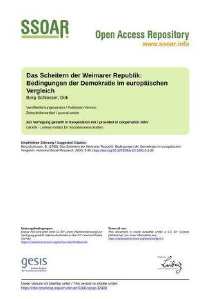 Das Scheitern der Weimarer Republik: Bedingungen der Demokratie im europäischen Vergleich