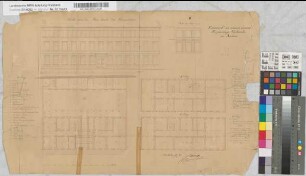 Plan der dritten Etage des Präsidial- Gebäudes zu Aachen Façade gegen den Platz hinter dem Schauspielhaus ca. 1:140 Grundriß der Iten, IIten u. IIIten Etage