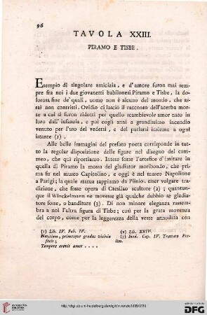 Tavola XXIII: Piramo e Tisbe