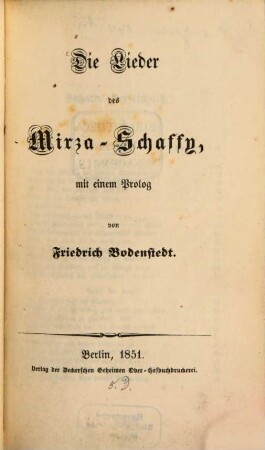 Die Lieder des Mirza-Schaffy : mit einem Prolog