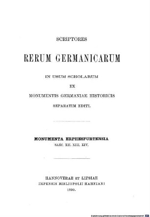 Monumenta Erphesfurtensia : saec. XII. XIII. XIV.