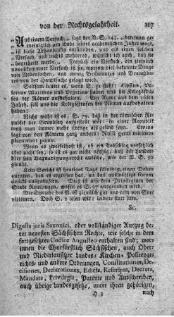 Digesta juris Saxonici, oder vollständiger Auszug der neuesten Sächsischen Rechte, wie solche in dem fortgesetzten Codice Augusteo enthalten sind.