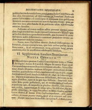 VI. Supplementum Annalium Bizantinorum Nicetæ Choniatæ.