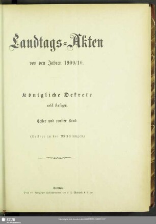 1909/10,1: Landtags-Akten / Königliche Dekrete