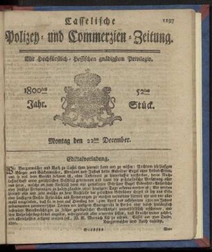 52tes Stueck, Montag den 22ten December 1800