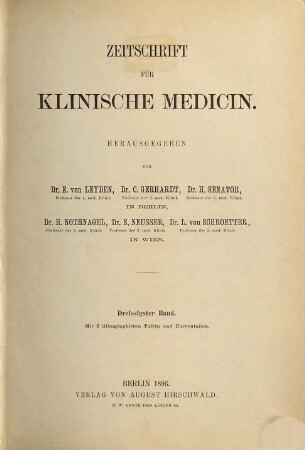Zeitschrift für klinische Medizin. 30. 1896