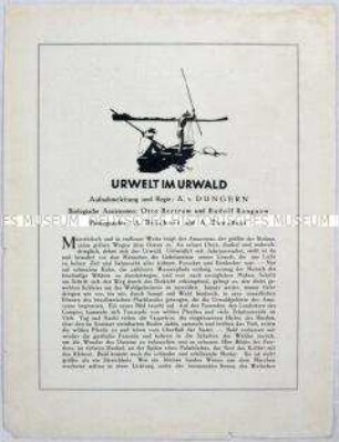 Filmprogramm zu dem deutschen Dokumentarfilm "Urwelt im Urwald"
