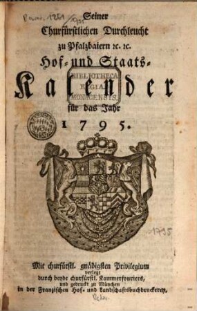 Seiner Churfürstlichen Durchleucht zu Pfalzbaiern ... Hof- und Staatskalender : für das Jahr .... 1795
