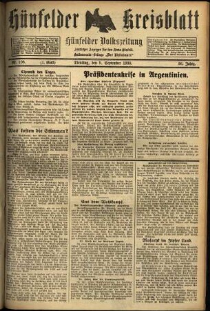 Erste Ausgabe vom Dienstag, den 09. September 1930.